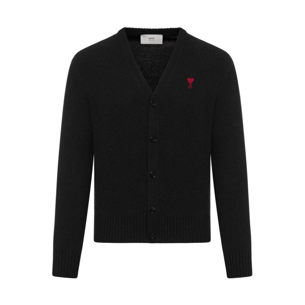 Ami Paris Men V-Neck Knit Cardigan With Embroidered Logo